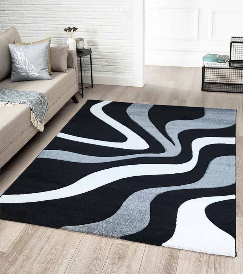 Flycarpets Kristal Modern Vloerkleed 80x150cm Zwart