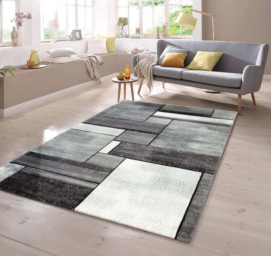 Flycarpets Kristal Modern Vloerkleed Grijs Laagpolig 80x150 cm