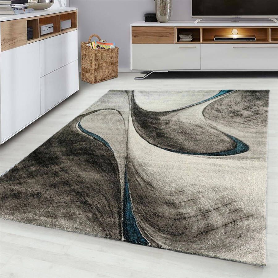 Flycarpets Kristal Vloerkleed Modern Turquoise Blauw Grijs Laagpolig 200x290 cm