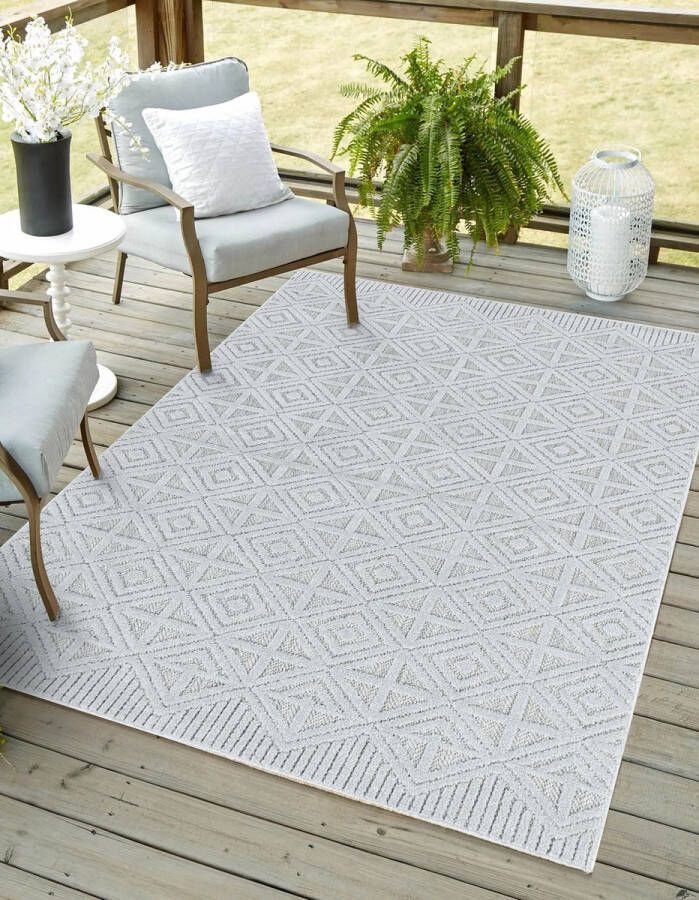 Flycarpets Lilah Buitenkleed Grijs Binnen & Buiten Vloerkleed Laagpolig Tuintapijt Buitentapijt 200x290 cm