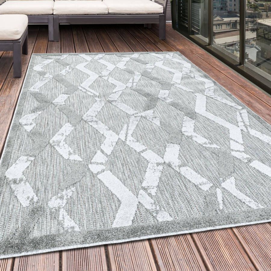 Flycarpets Lilah Grijs Buitenkleed Binnen & Buiten Vloerkleed Laagpolig Tuintapijt Buitentapijt 160x230 cm