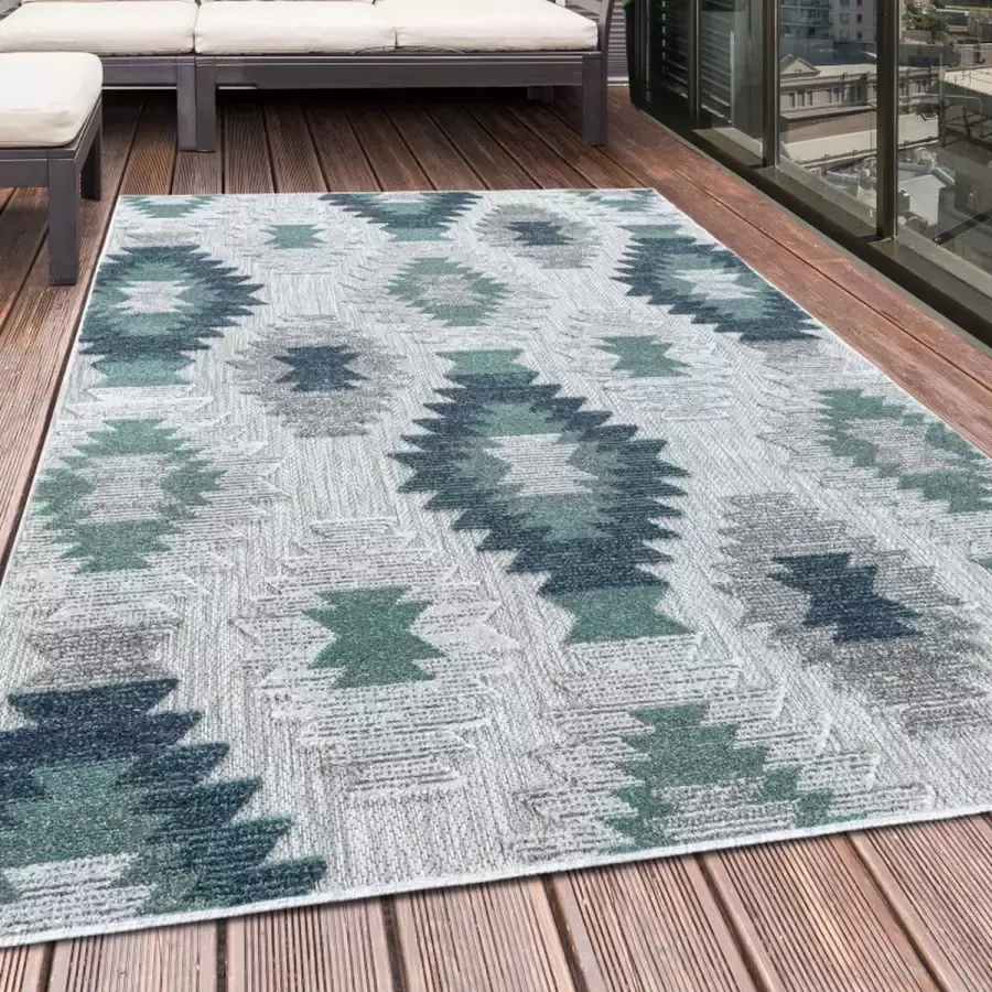 flycarpets Lilah Indoor & Outdoor Blauw Vloerkleed Boho 80x250 cm