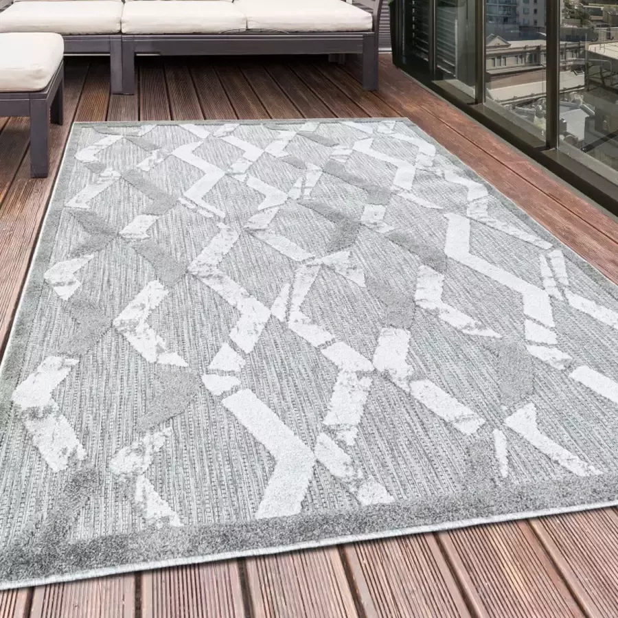 flycarpets Lilah Indoor & Outdoor Grijs Vloerkleed Geruit 200x290 cm