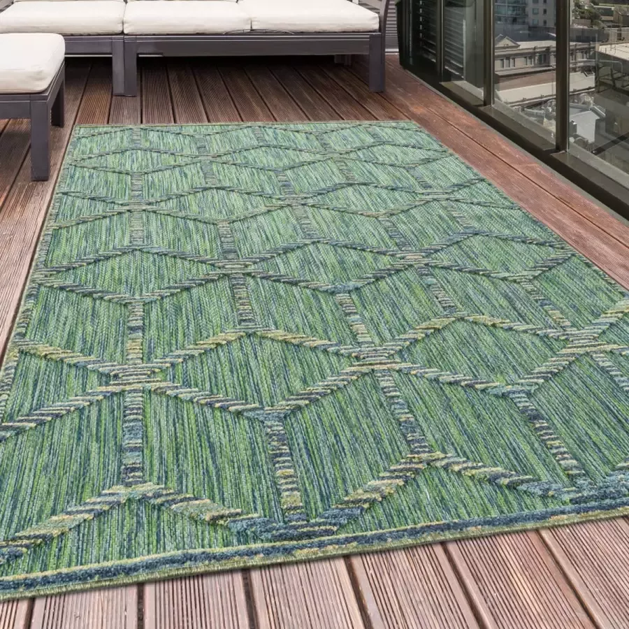 Flycarpets Lilah Buitenkleed Groen Binnen & Buiten Vloerkleed Laagpolig Tuintapijt Buitentapijt 120x170 cm - Foto 2