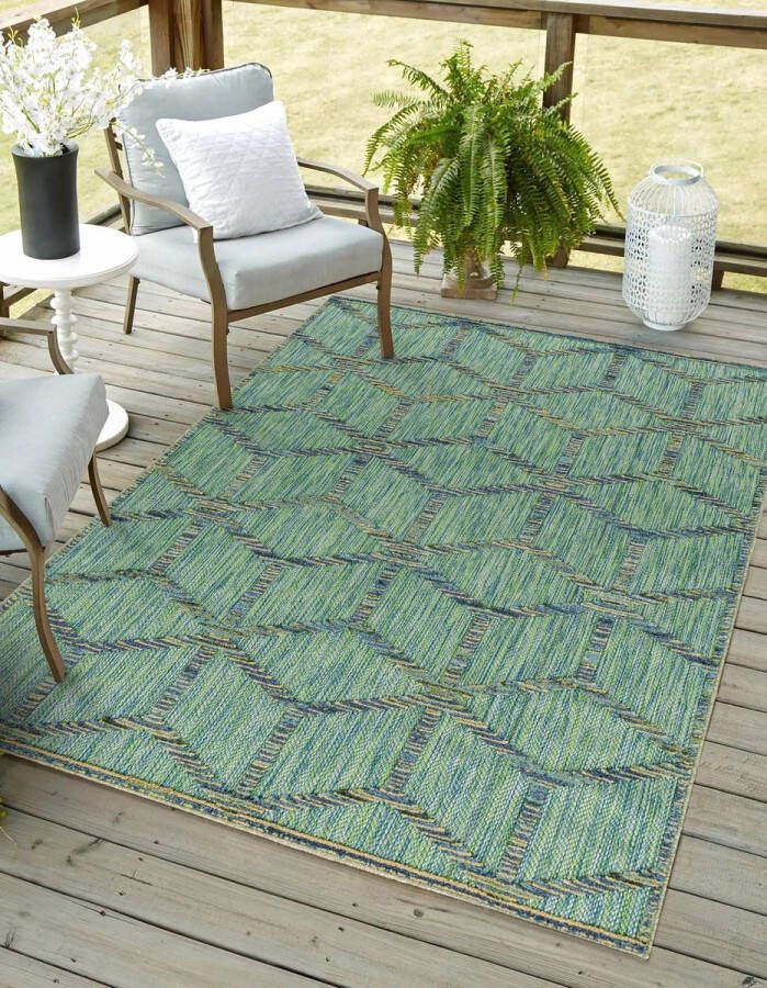 Flycarpets Lilah Buitenkleed Groen Binnen & Buiten Vloerkleed Laagpolig Tuintapijt Buitentapijt 140x200 cm - Foto 2