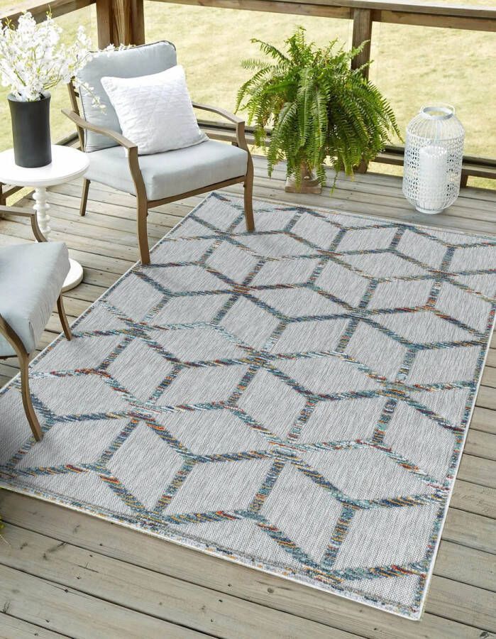 Flycarpets Lilah Buitenkleed Grijs Multi Binnen & Buiten Vloerkleed Laagpolig Tuintapijt Buitentapijt 140x200 cm