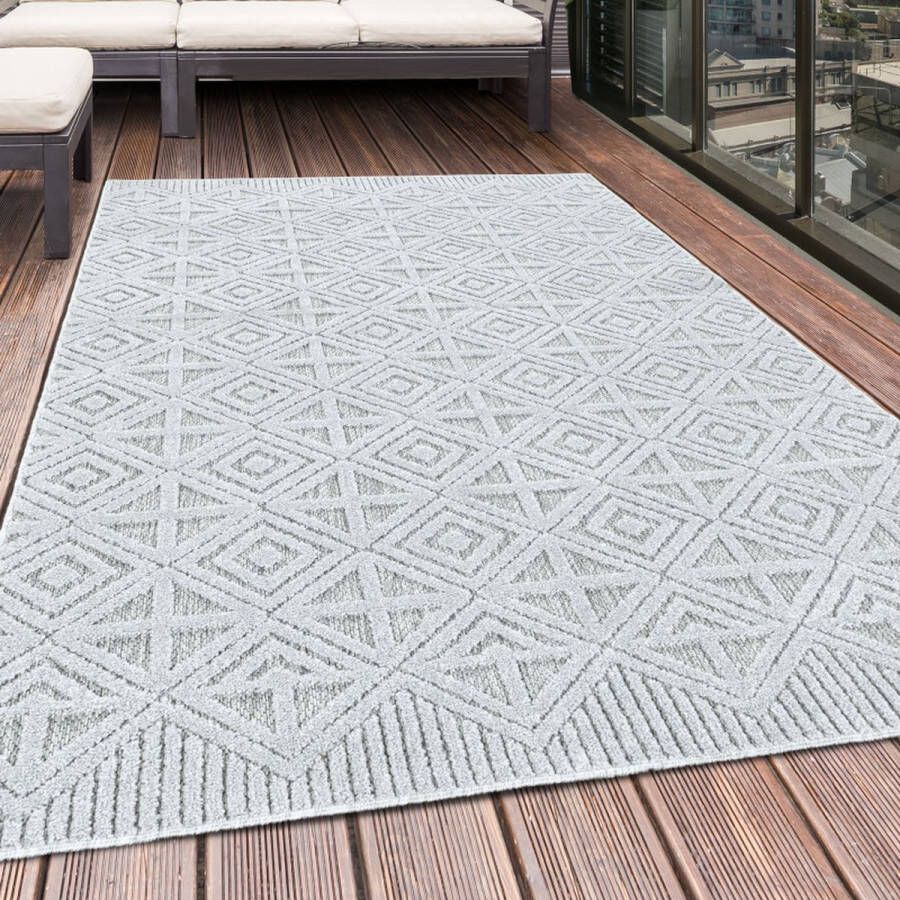 Flycarpets Lilah Buitenkleed Grijs Binnen & Buiten Vloerkleed Laagpolig Tuintapijt Buitentapijt 140x200 cm
