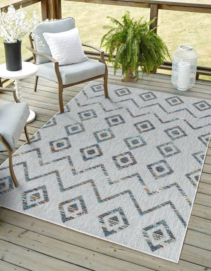 Flycarpets Lilah Buitenkleed Grijs Multi Binnen & Buiten Vloerkleed Laagpolig Tuintapijt Buitentapijt 200x290 cm