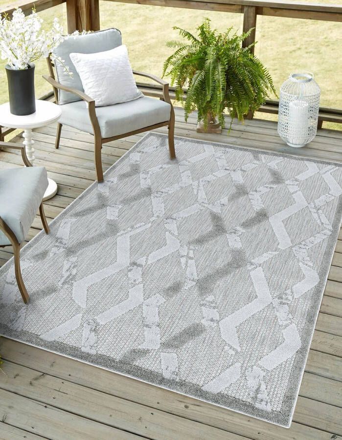Flycarpets Lilah Grijs Buitenkleed Binnen & Buiten Vloerkleed Laagpolig Tuintapijt Buitentapijt 80x150 cm