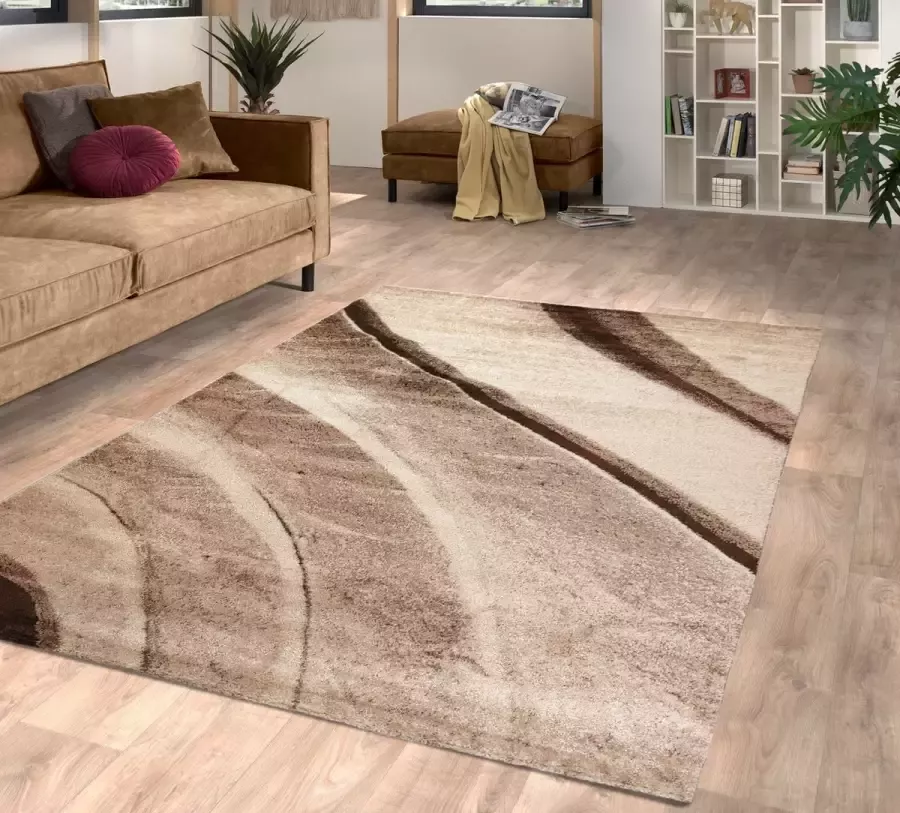 Flycarpets Lima Vloerkleed 240x340 cm Bruin Beige Polypropyleen Voor binnen Designer Rechthoek Modern Woonkamer Laagpolig