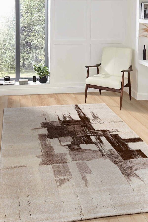 flycarpets Lima Vloerkleed 120x170 cm Bruin Beige Polypropyleen Voor binnen Rechthoek Modern Woonkamer Laagpolig