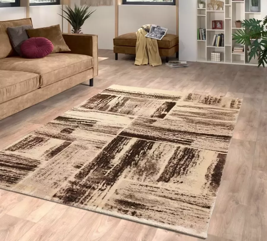 Flycarpets Lima Vloerkleed 120x170 cm Bruin Polypropyleen Voor binnen Designer Rechthoek Modern Laagpolig