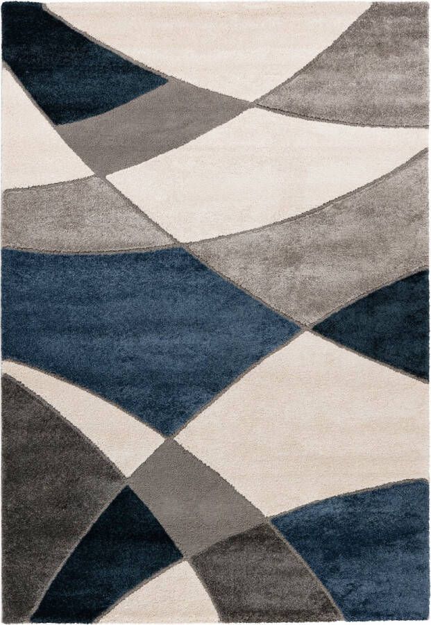 flycarpets Livia Blauw Navy Vloerkleed Laagpolig Tapijt Woonkamer 200x290 cm