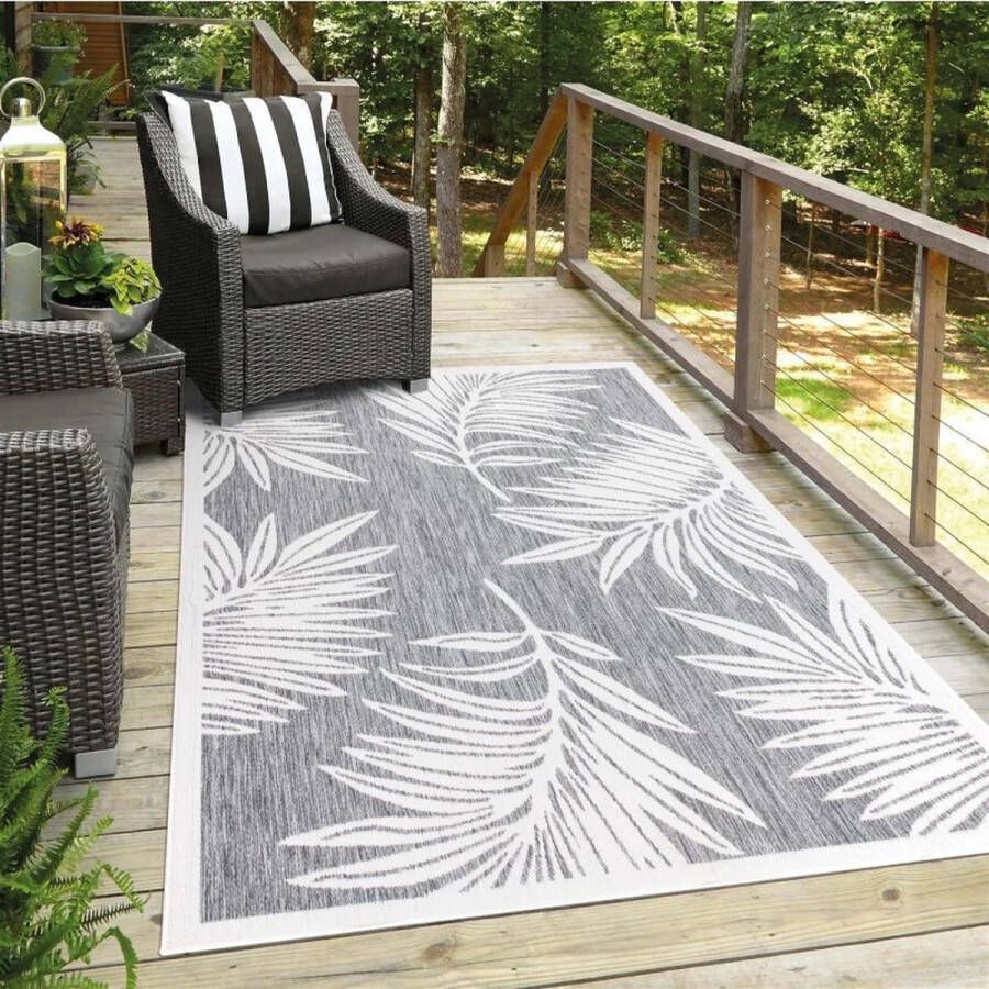 Flycarpets Lora Buitenkleed Voor Binnen & Buiten Vloerkleed Grijs Gebloemd 200 cm Vierkant - Foto 3
