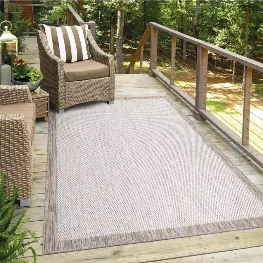 Flycarpets Lora Buitenkleed Voor Binnen & Buiten Vloerkleed Beige Kader 200 cm Vierkant - Foto 2