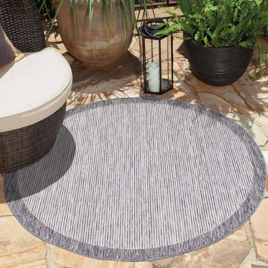 Flycarpets Lora Buitenkleed Voor Binnen & Buiten Vloerkleed Grijs Kader 120 cm Rond