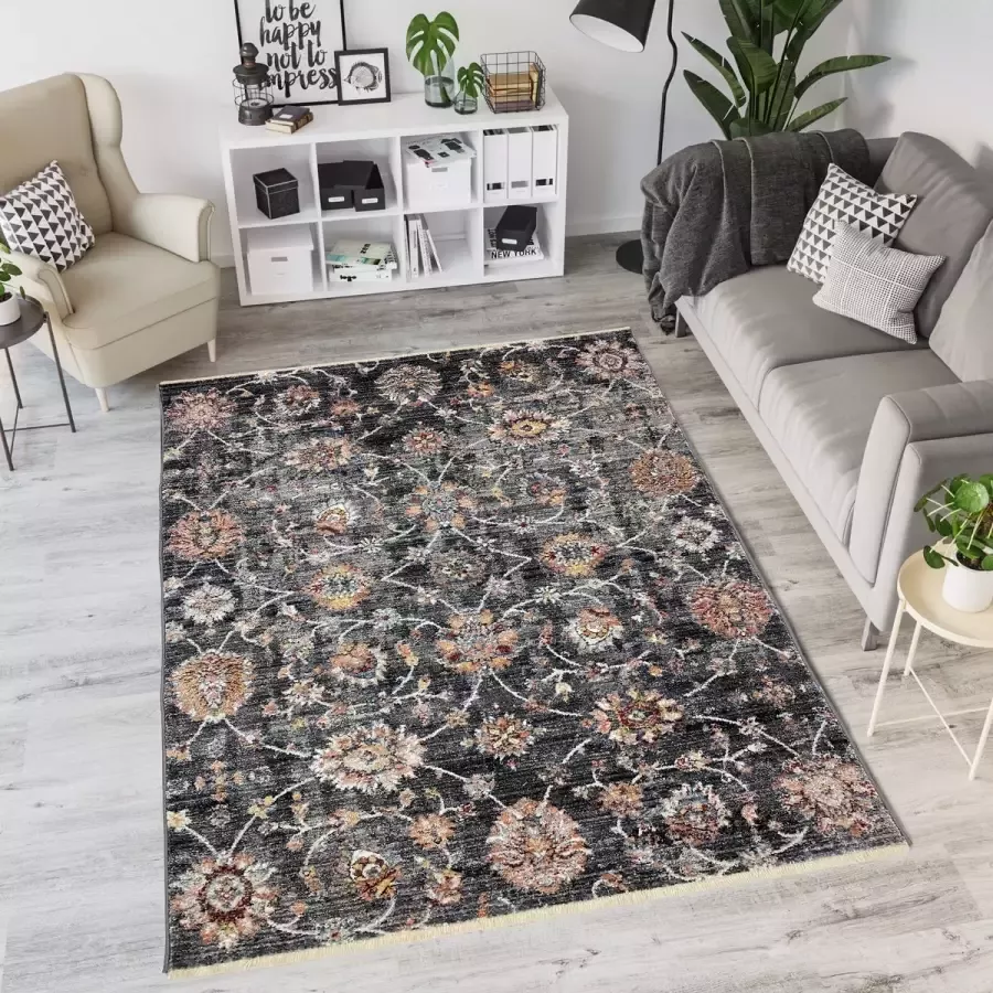 Flycarpets LORENZO VINTAGE ANTRACIET VLOERKLEED GEBLOEMD