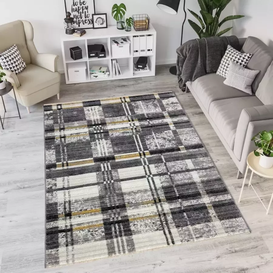 Flycarpets LORENZO VINTAGE GRIJS VLOERKLEED GEBLOKT