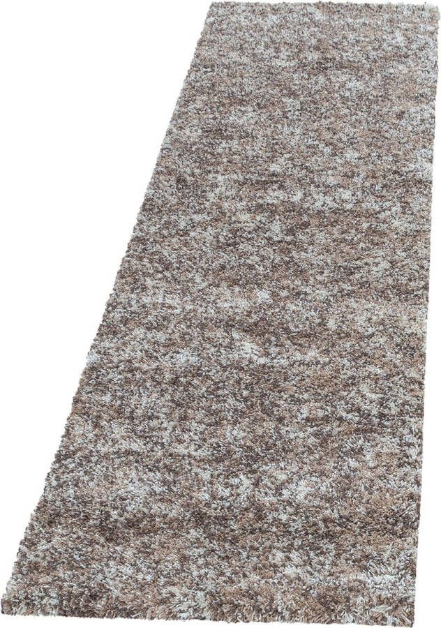 Flycarpets Lorium Loper Vloerkleed Beige Mocca Crème Hoogpolig 80x300 cm