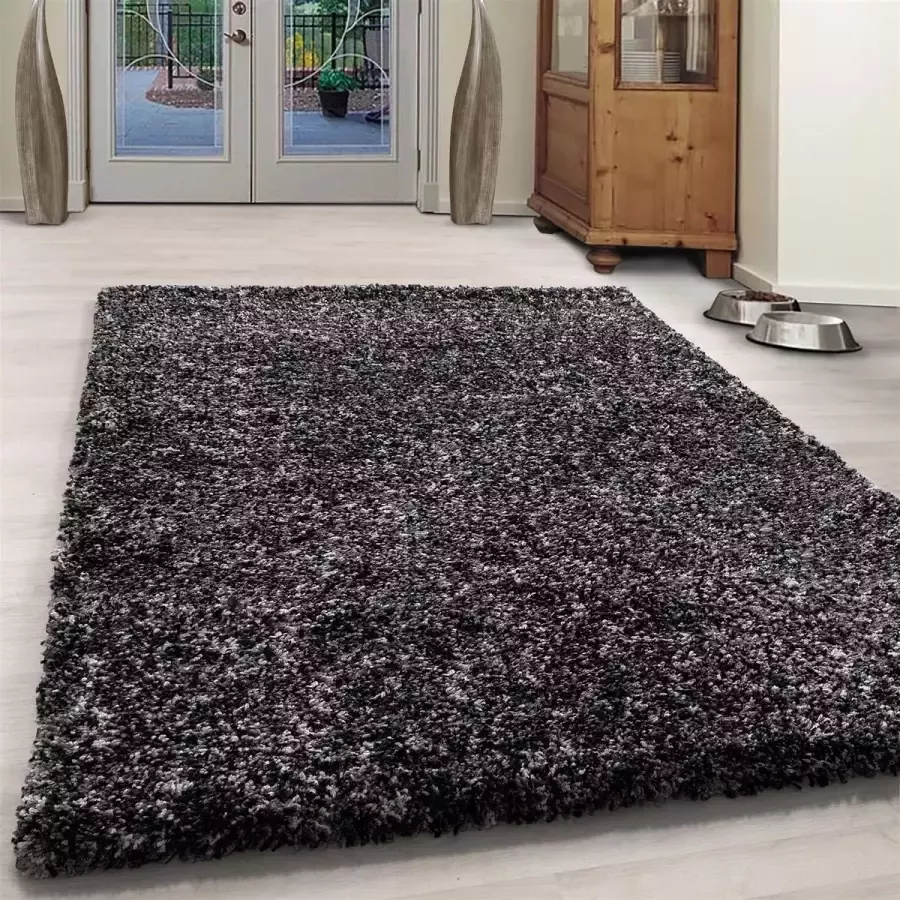 FlyCarpets Lorium Hoogpolig Vloerkleed Antraciet Wit Grijs 120x170 cm - Foto 1