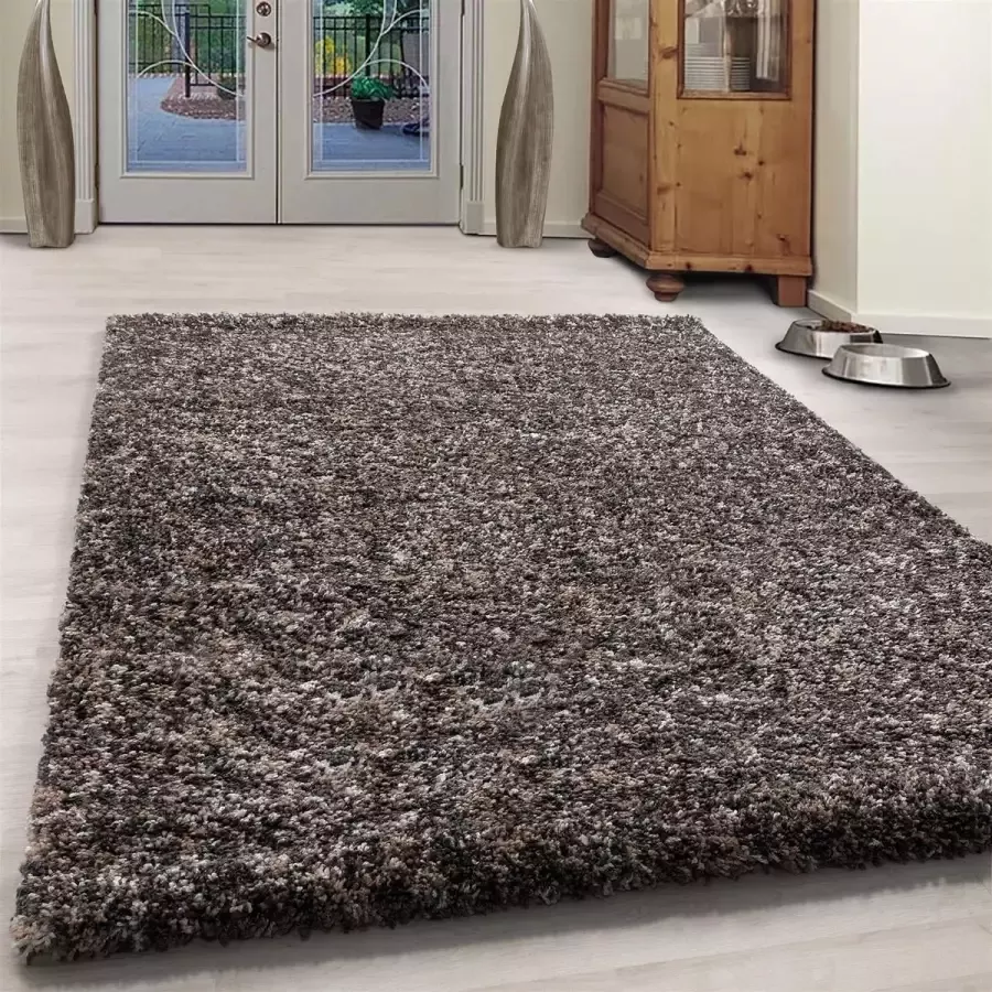 FlyCarpets Lorium Hoogpolig Vloerkleed Taupe Grijs Beige 120x170 cm