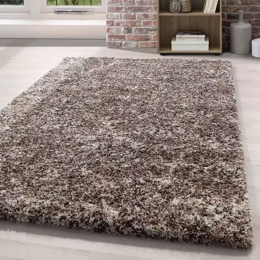 Flycarpets Lorium Vloerkleed 80x300 cm Beige Mocca Cream Hoogpolig Loper Tapijt