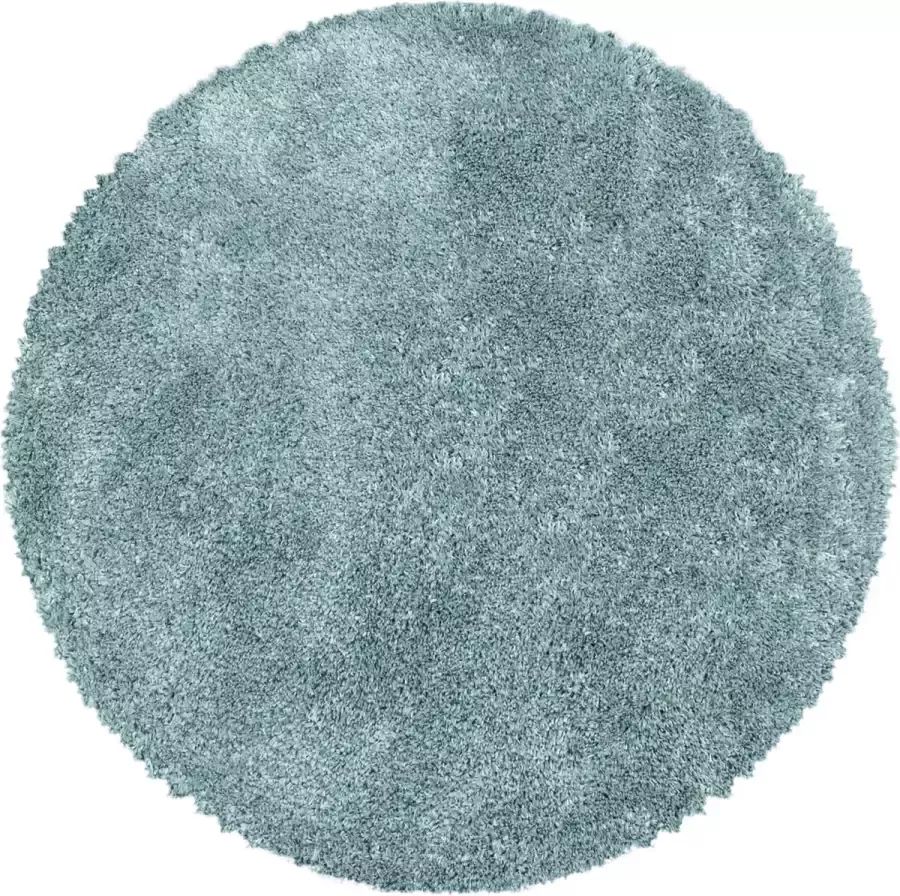 Flycarpets Luna Vloerkleed Rond Blauw Hoogpolig 160 cm