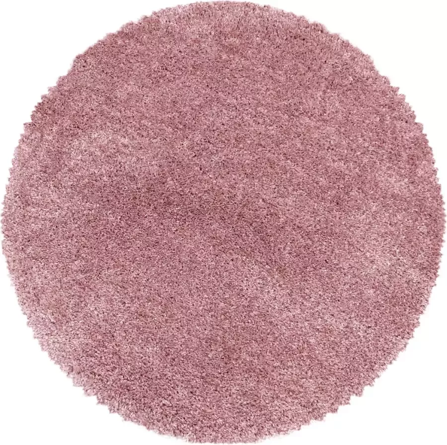 Flycarpets Luna Vloerkleed Rond Roze Hoogpolig 120 cm