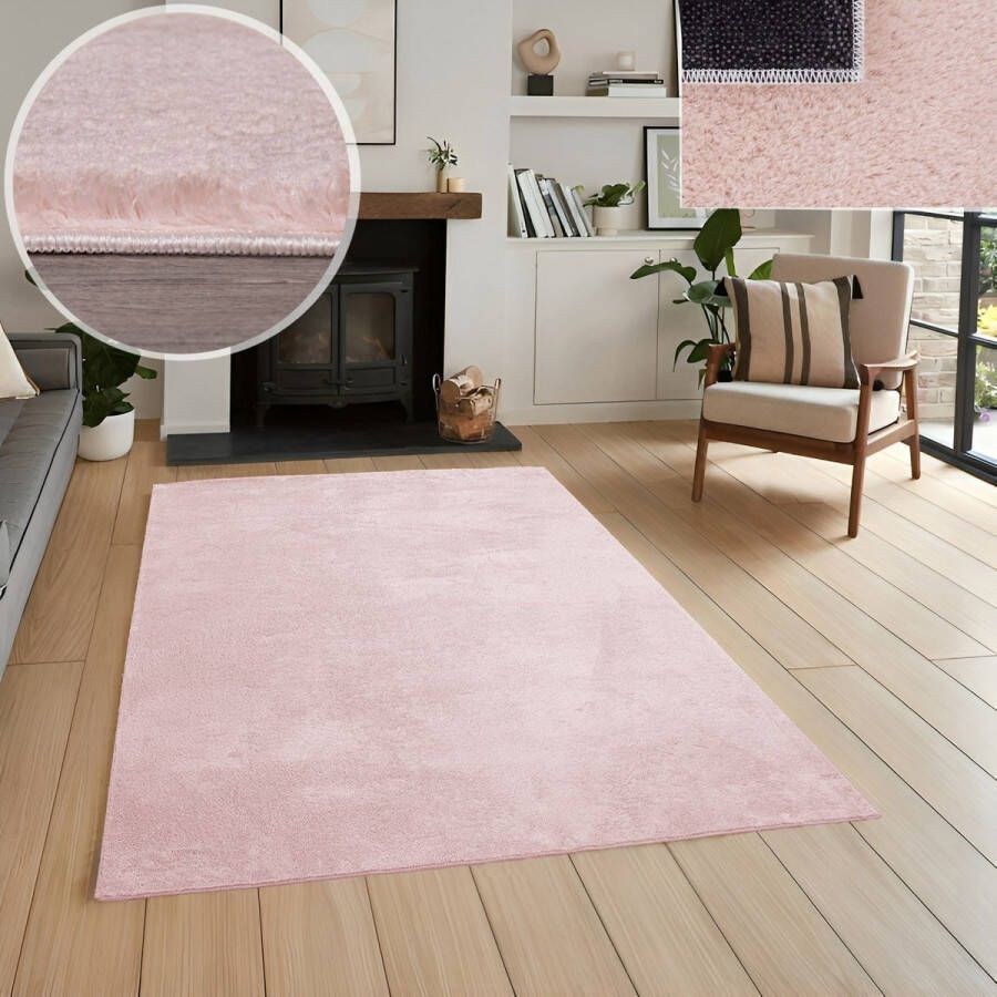 Flycarpets Malaga Wasbaar Vloerkleed Roze Laagpolig Tapijt Woonkamer 120x170 cm
