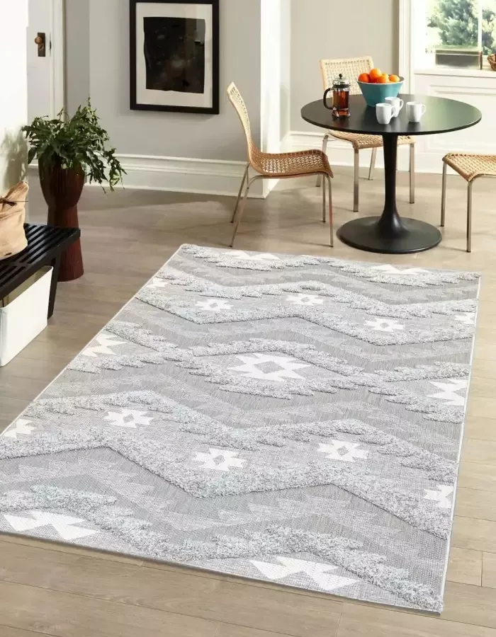 FlyCarpets Mallorca Indoor & Outdoor Grijs Vloerkleed 120 X 170 Cm