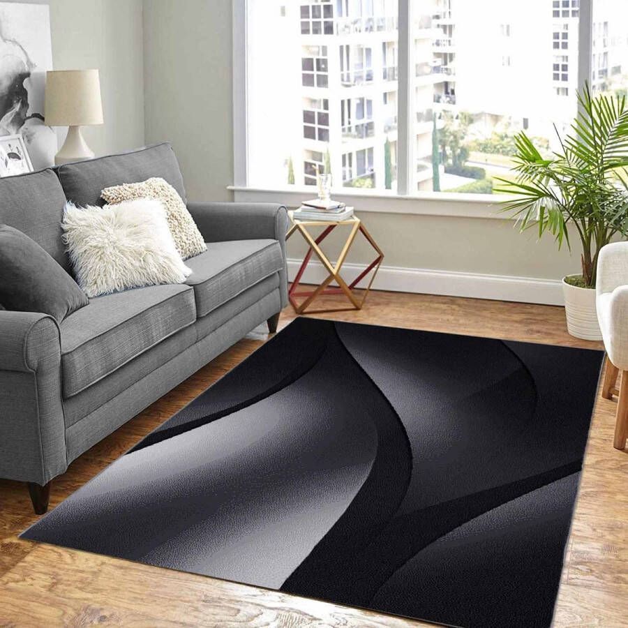 Flycarpets Marlon Vloerkleed Modern Grijs Zwart Laagpolig 160x230 cm