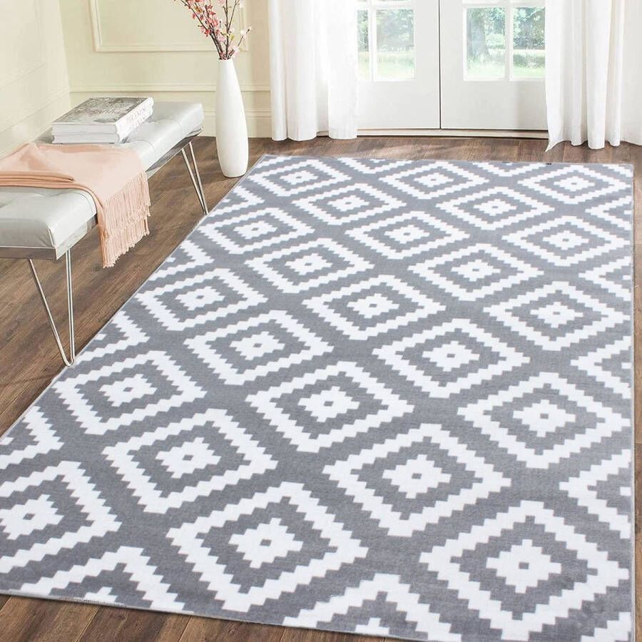 Flycarpets Marlon Vloerkleed Boho Laagpolig Grijs Wit 160x230 cm