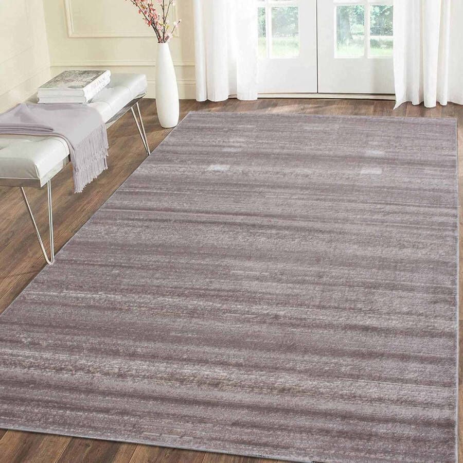 Flycarpets Marlon Vloerkleed Effen Gestreept Beige Laagpolig 80x150 cm [ Loper voor in de gang keuken of slaapkamer]