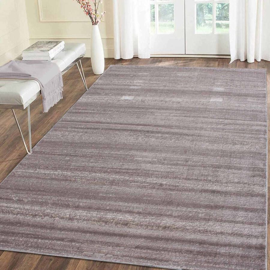 flycarpets Marlon Vloerkleed Effen Gestreept Beige Laagpolig 240x340 cm Voor in de woonkamer