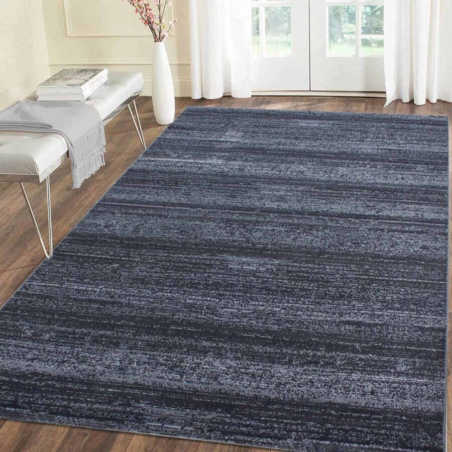 flycarpets Marlon Vloerkleed Effen Gestreept Grijs Laagpolig 200x290 cm