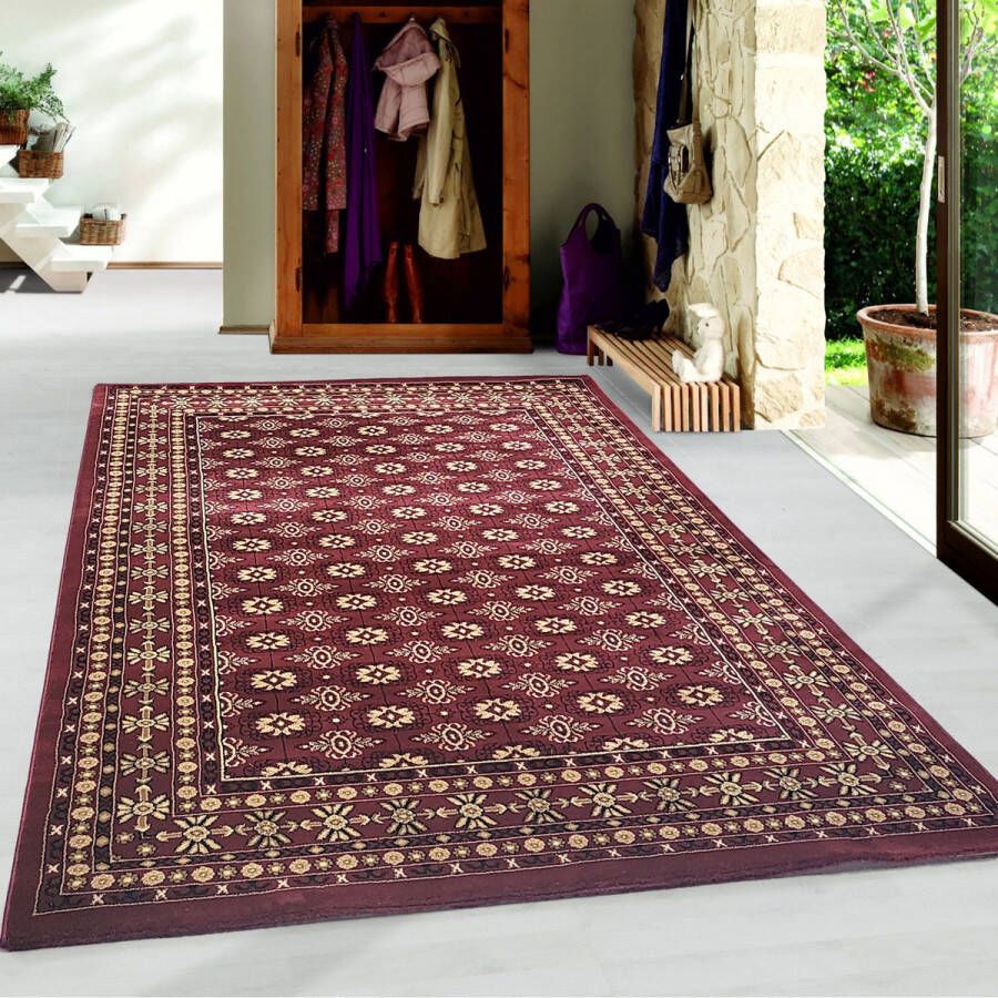 Flycarpets Klassiek Vloerkleed Marrakesh Rood Beige 160x230 cm Oosters motief Perzisch Tapijt Laagpolig Retro Kleed Woonkamer