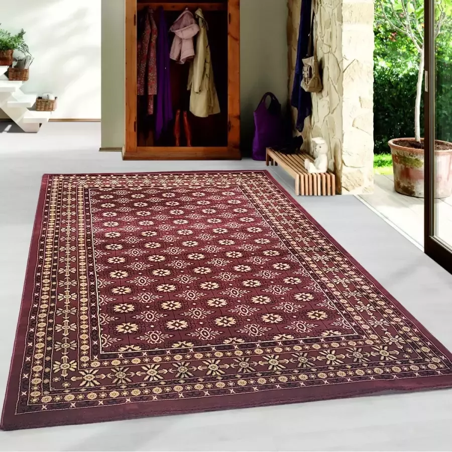 Flycarpets Klassiek Vloerkleed Marrakesh Rood 80x150 cm Oosters motief Perzisch Tapijt Laagpolig Retro Kleed Woonkamer