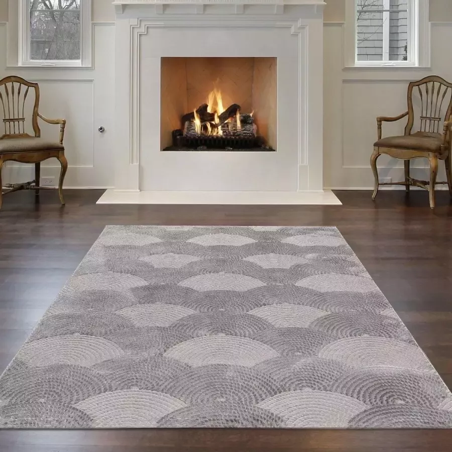 Flycarpets MION MODERN GRIJS VLOERKLEED HALVE CIRKELS