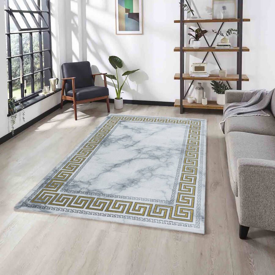 Flycarpets Mirage Marmer Vloerkleed Grijs Goud Laagpolig 120x170 cm