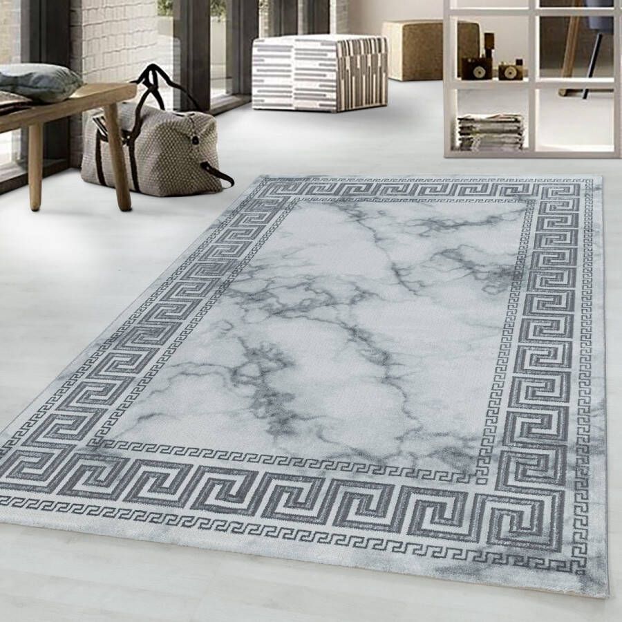 Flycarpets Mirage Marmer Vloerkleed Grijs Zilver Laagpolig 140x200 cm