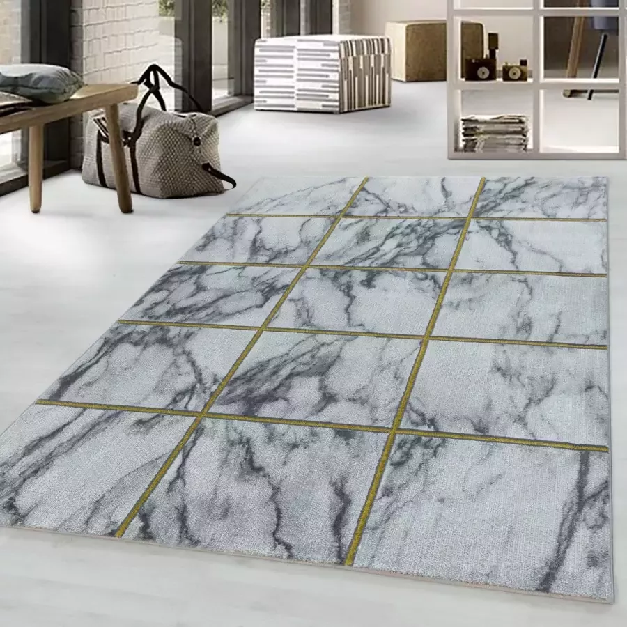 Flycarpets Mirage Marmer Vloerkleed Goud Grijs Laagpolig 120x170 cm