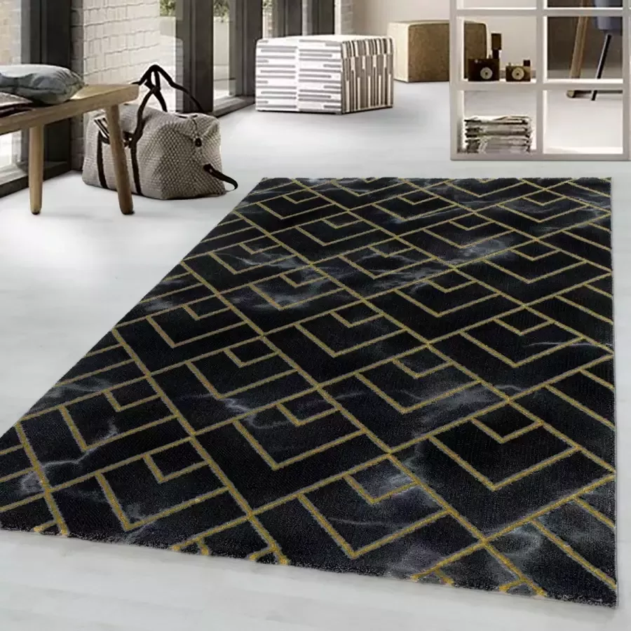 Flycarpets Mirage Marmer Vloerkleed Zwart Goud Laagpolig 120x170 cm - Foto 2