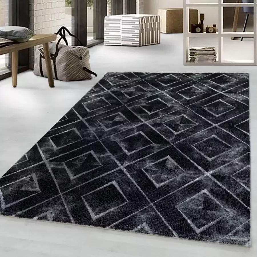 Flycarpets Mirage Marmer Vloerkleed Zwart Grijs Laagpolig 140x200 cm - Foto 2