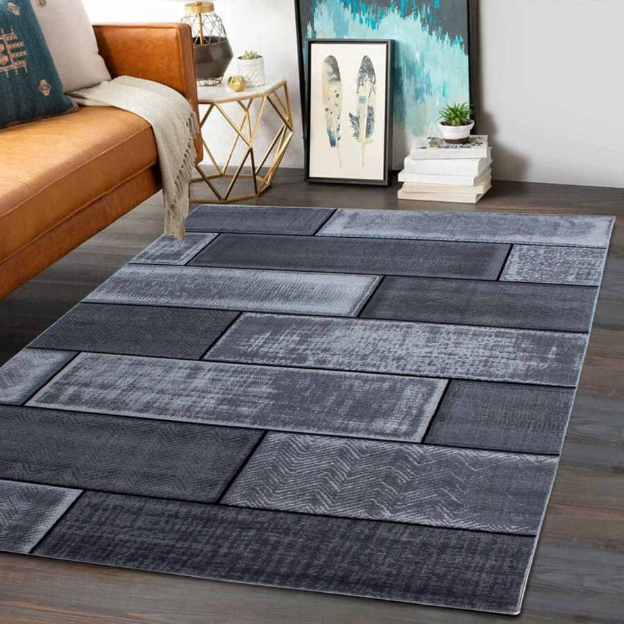 Flycarpets Marlon Vloerkleed Grijs Zwart Laagpolig Tapijt Woonkamer 160x230 cm