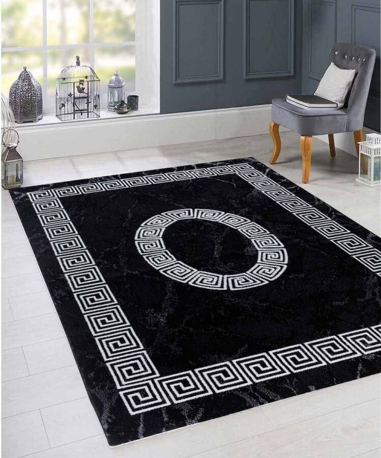 Flycarpets Marlon Vloerkleed Zwart Wit Laagpolig Tapijt Loper 80x300 cm