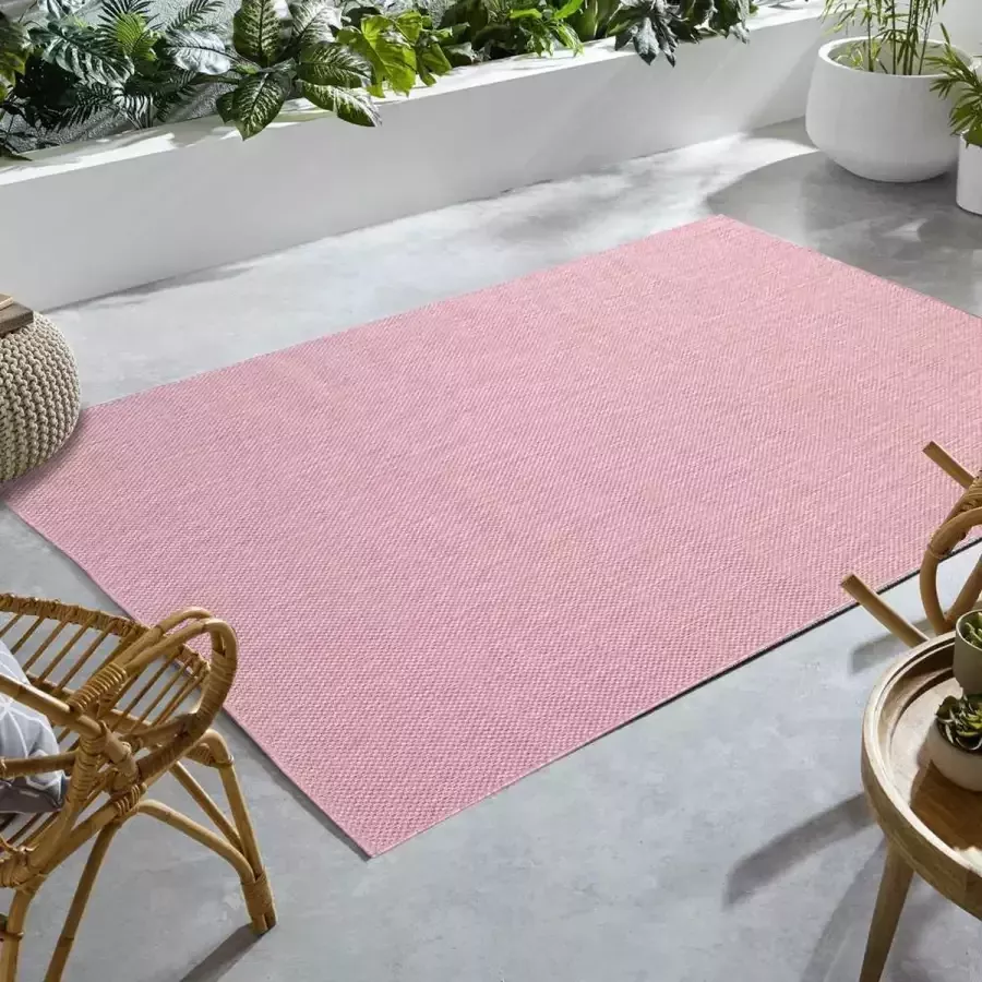 Flycarpets Nilus Effen Buitenkleed Roze Vloerkleed Buiten Laagpolig Tuinkleed Tuintapijt Buitentapijt 120x170 cm - Foto 2