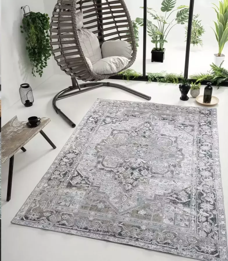 Flycarpets NINOVA VINTAGE GRIJS VLOERKLEED WASBAAR