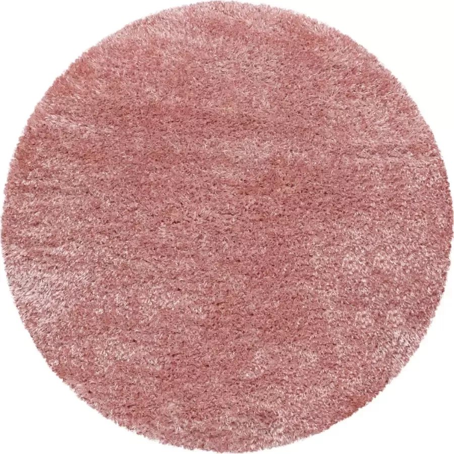 Flycarpets Nox Rond Vloerkleed Hoogpolig Roze 160 cm Woonkamer Tapijt