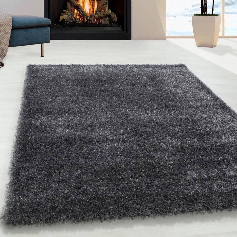 Flycarpets Nox Vloerkleed Hoogpolig Grijs Antraciet 140x200 cm Woonkamer Tapijt