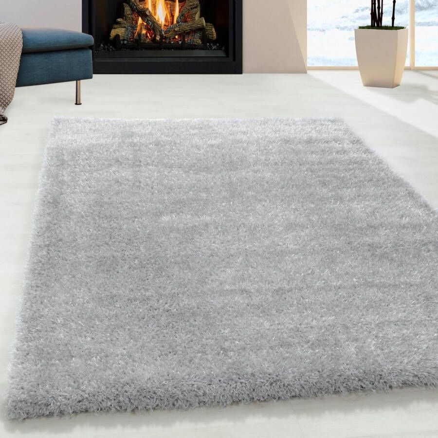 Flycarpets Nox Vloerkleed Hoogpolig Grijs Zilver 140x200 cm Woonkamer Tapijt